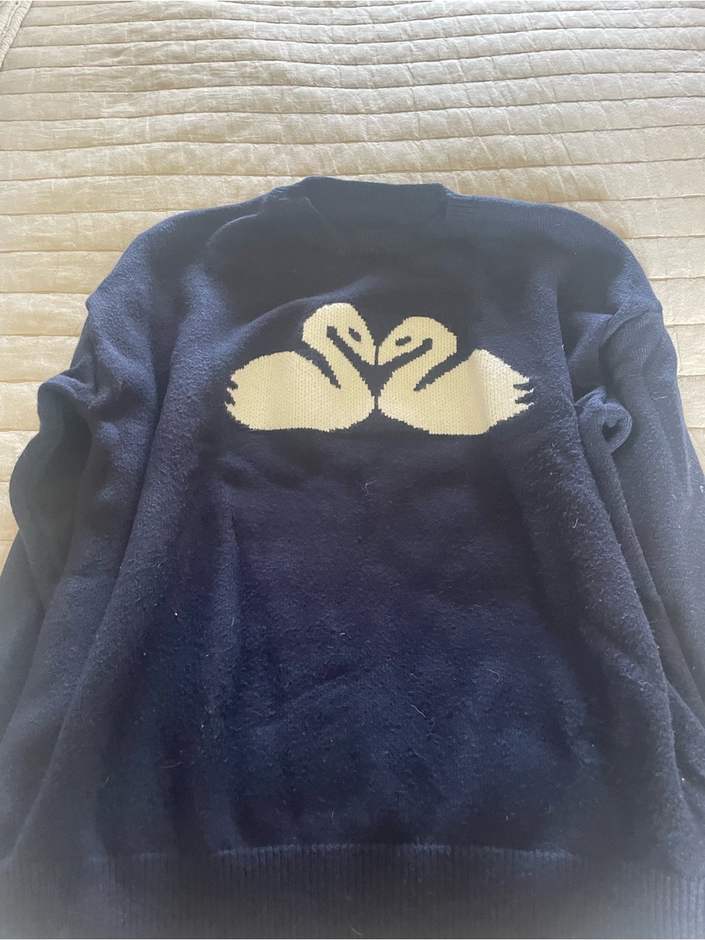Women's Navy Sweater with Cream Swan Motif